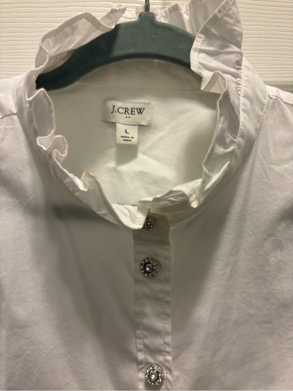 J. Crew White Ruffle Neck Button-Front Blouse - Picture 2 of 3